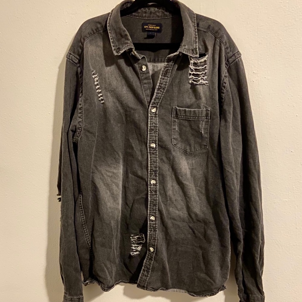 CPO provisions gray denim destroyed shirt EUC - Picture 2 of 15
